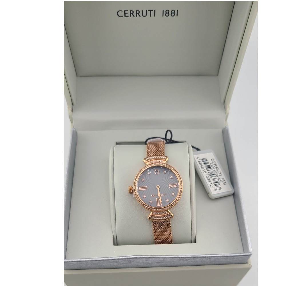 Cerruti 1881 Women's Rose Gold Grey Dial Mesh Band Watch CIWLH2205502 New